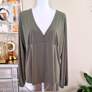 Banana Republic Neutral Drab Olive Green Relaxed Buttoned Blouse XL